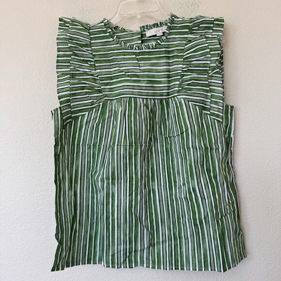 LOFT Tops - LOFT NWT Green White Striped Shirt Blouse Size Medium Ruffle Sleeves